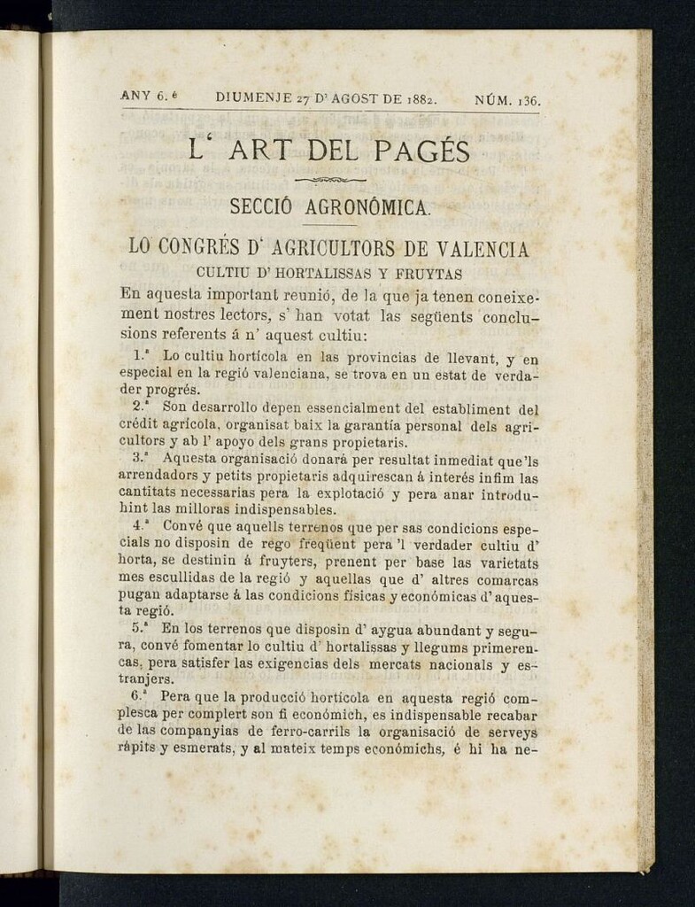 Miniatura de L´Art del Pagés del 27 de agosto de 1882