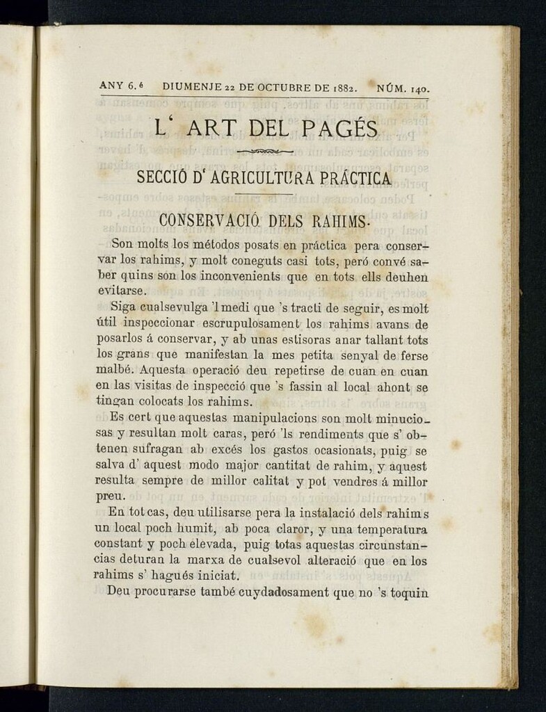 Miniatura de L´Art del Pagés del 22 de octubre de 1882