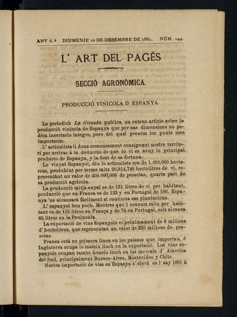 Miniatura de L´Art del Pagés del 24 de diciembre de 1882