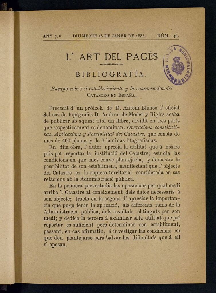 Miniatura de L´Art del Pagés del 28 de enero de 1883