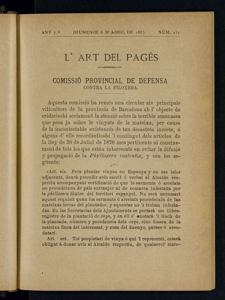 Miniatura de L´Art del Pagés del 8 de abril de 1883