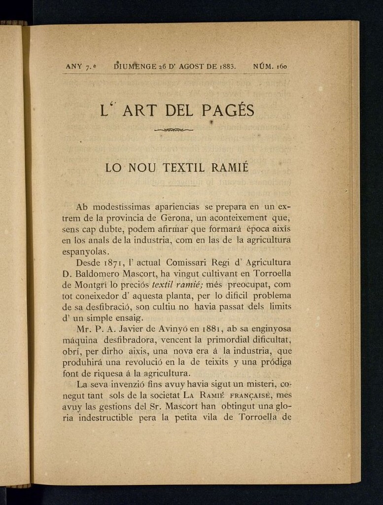 Miniatura de L´Art del Pagés del 26 de agosto de 1883