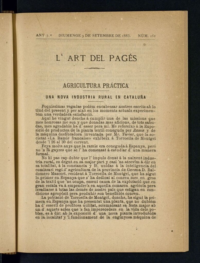 Miniatura de L´Art del Pagés del 9 de septiembre de 1883