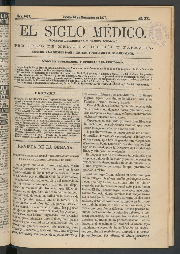 Miniatura de El Siglo Médico: boletín de medicina y gaceta médica del 16 de noviembre de 1873