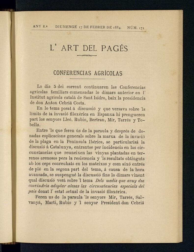 Miniatura de L´Art del Pagés del 17 de febrero de 1884