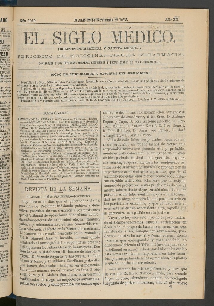 Miniatura de El Siglo Médico: boletín de medicina y gaceta médica del 23 de noviembre de 1873
