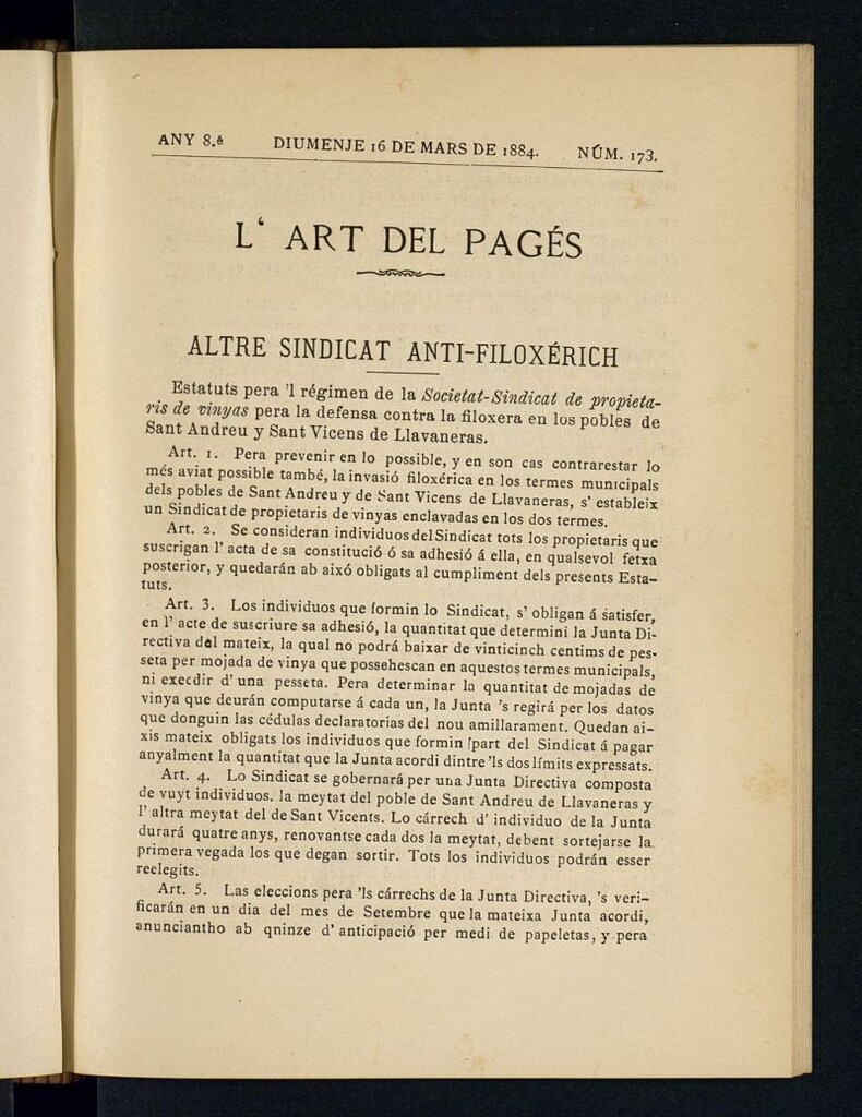 Miniatura de L´Art del Pagés del 16 de marzo de 1884