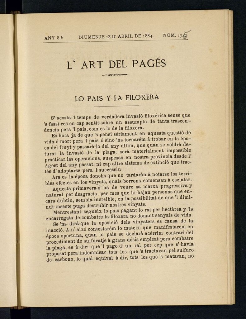Miniatura de L´Art del Pagés del 13 de abril de 1884