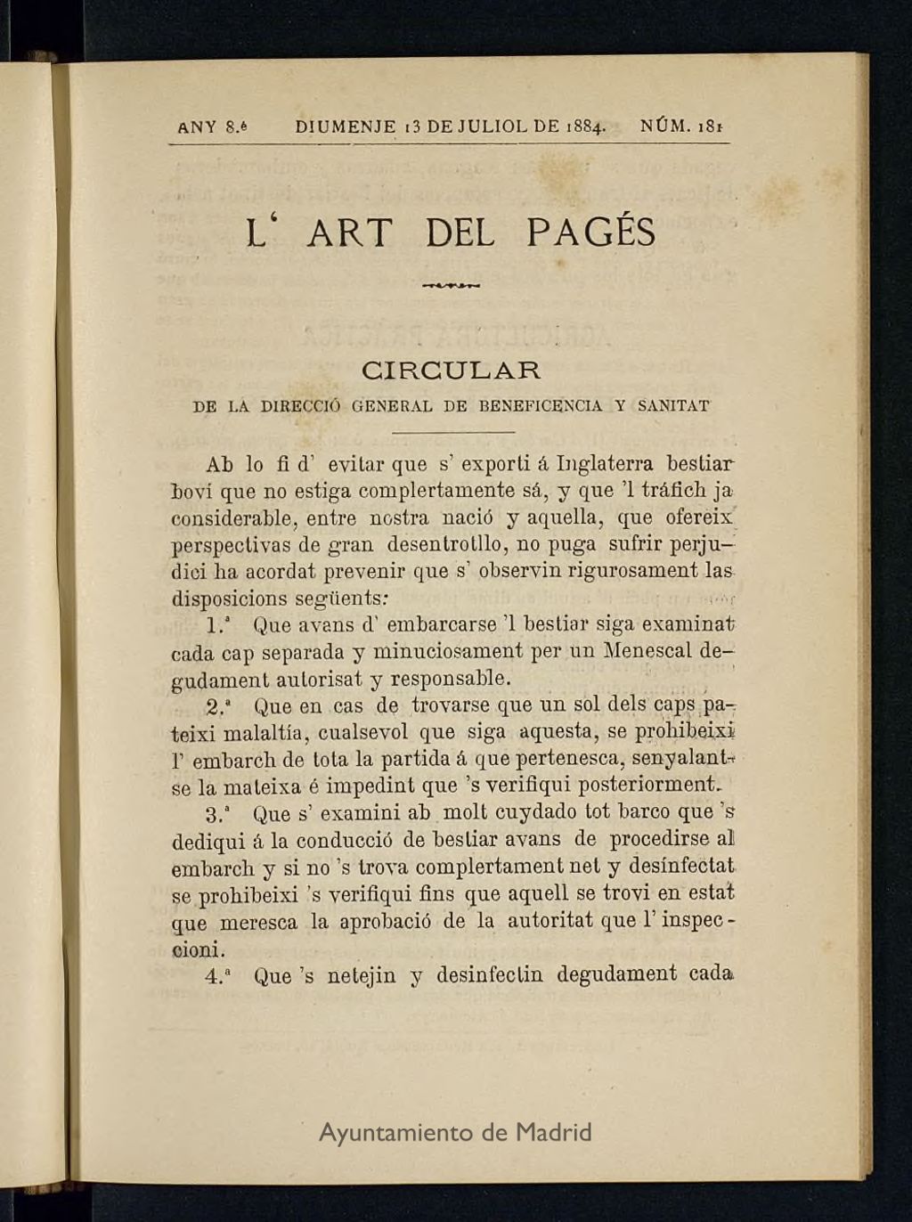 Miniatura de L´Art del Pagés del 13 de julio de 1884