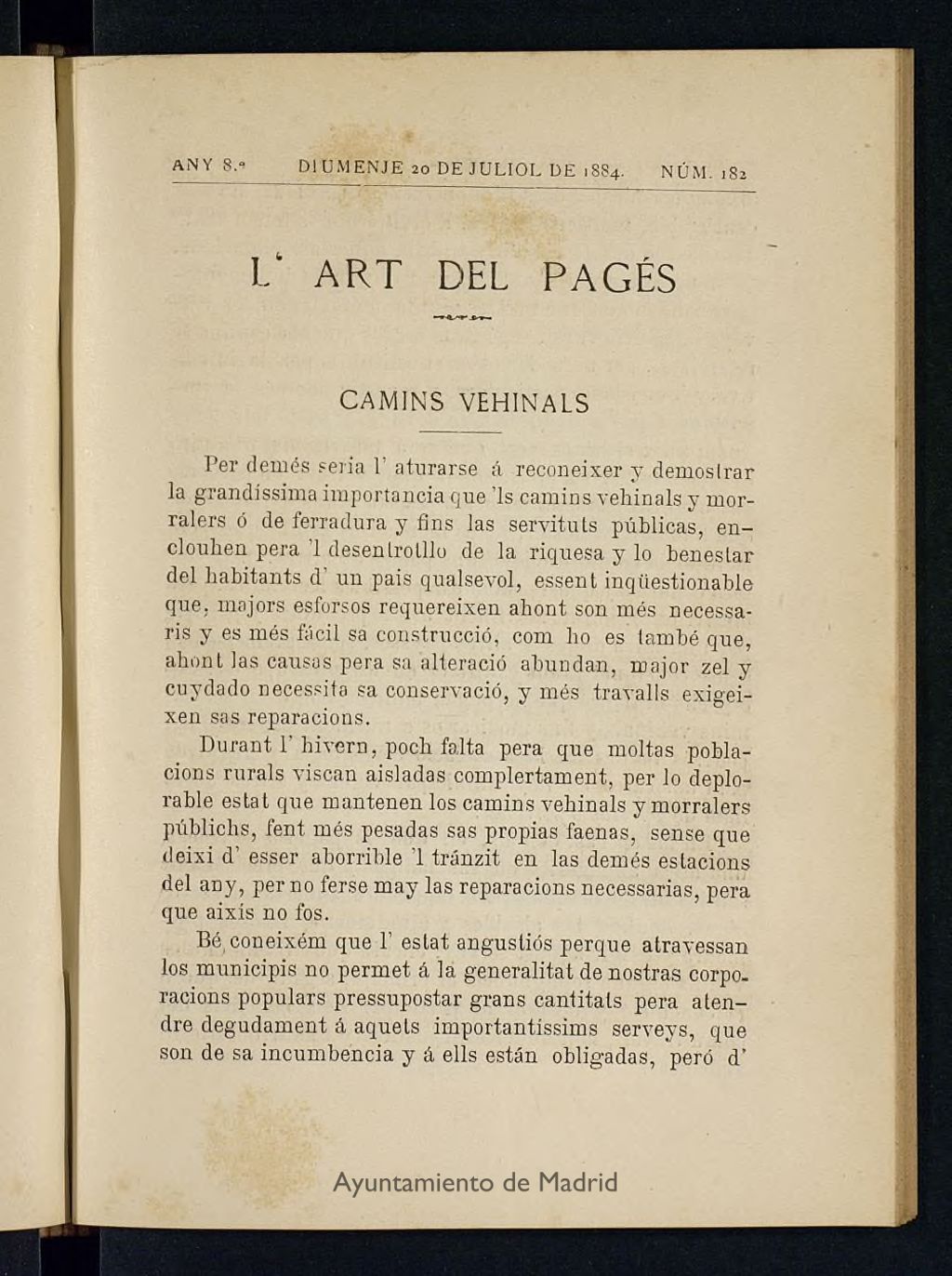 Miniatura de L´Art del Pagés del 20 de julio de 1884
