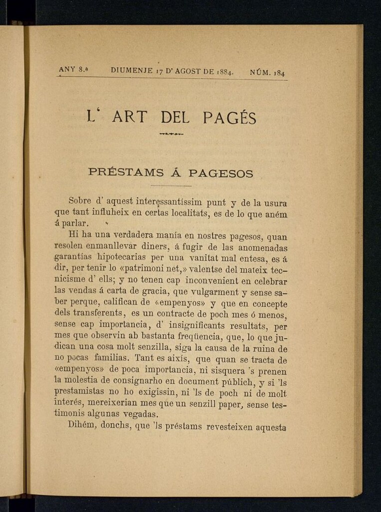 Miniatura de L´Art del Pagés del 17 de agosto de 1884