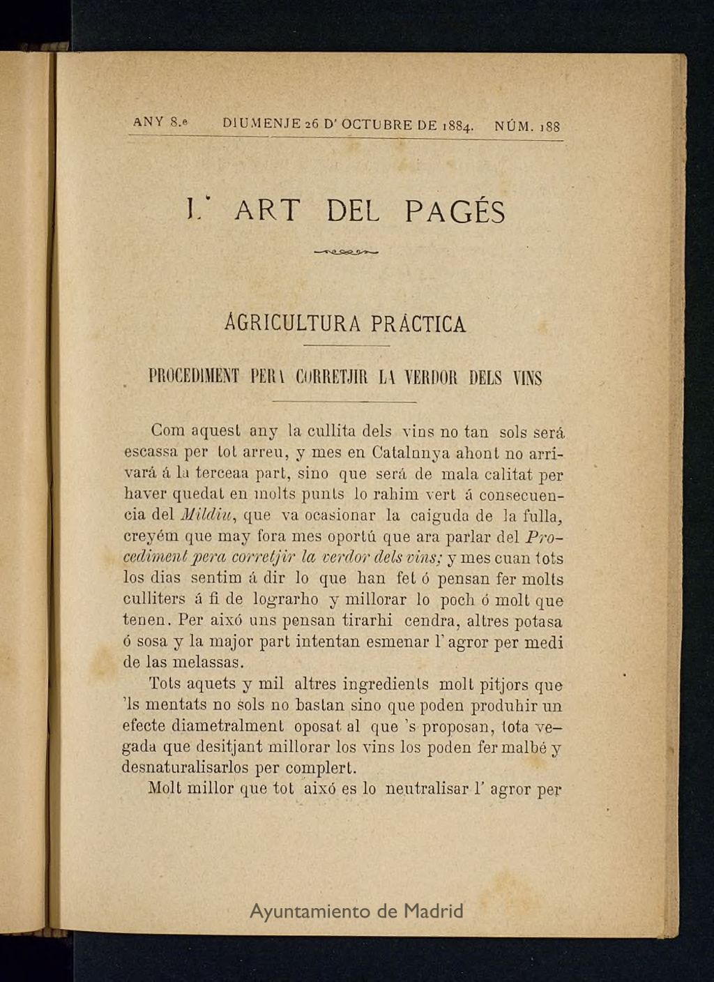 Miniatura de L´Art del Pagés del 26 de octubre de 1884
