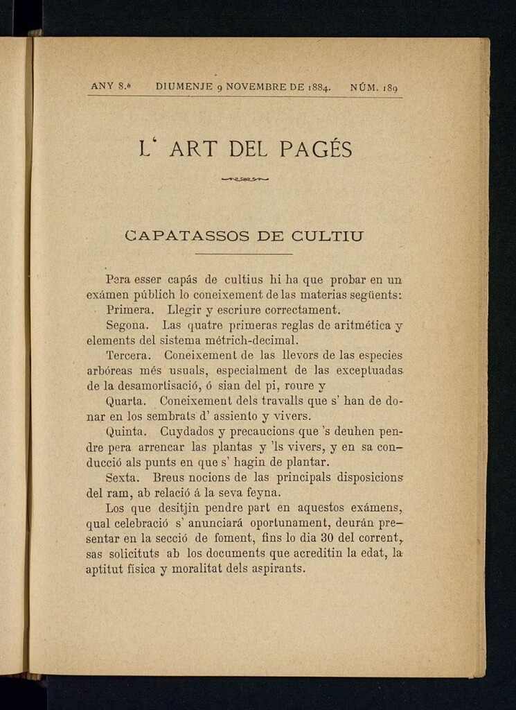 Miniatura de L´Art del Pagés del 9 de noviembre de 1884