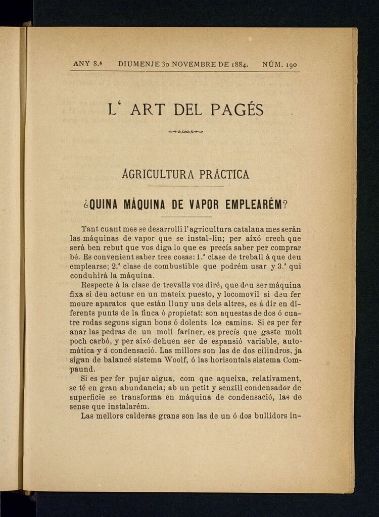 Miniatura de L´Art del Pagés del 30 de noviembre de 1884