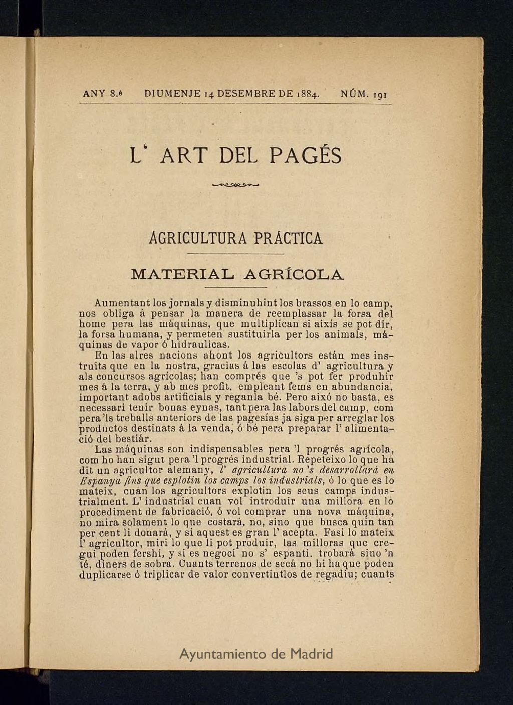 Miniatura de L´Art del Pagés del 14 de diciembre de 1884