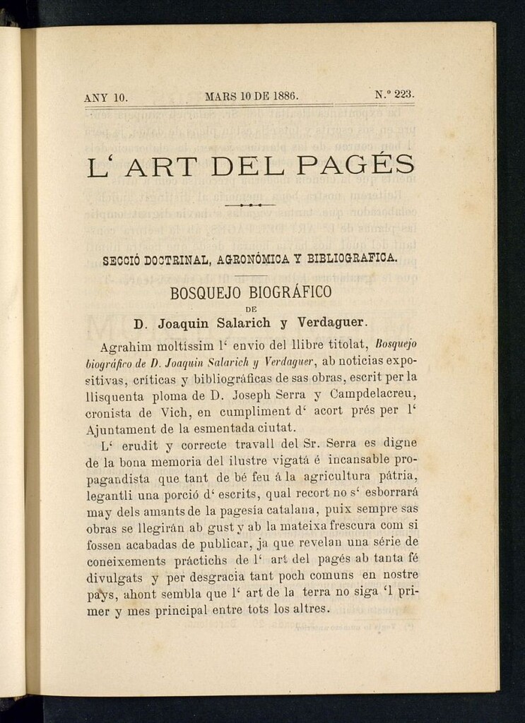 Miniatura de L´Art del Pagés del 10 de marzo de 1886
