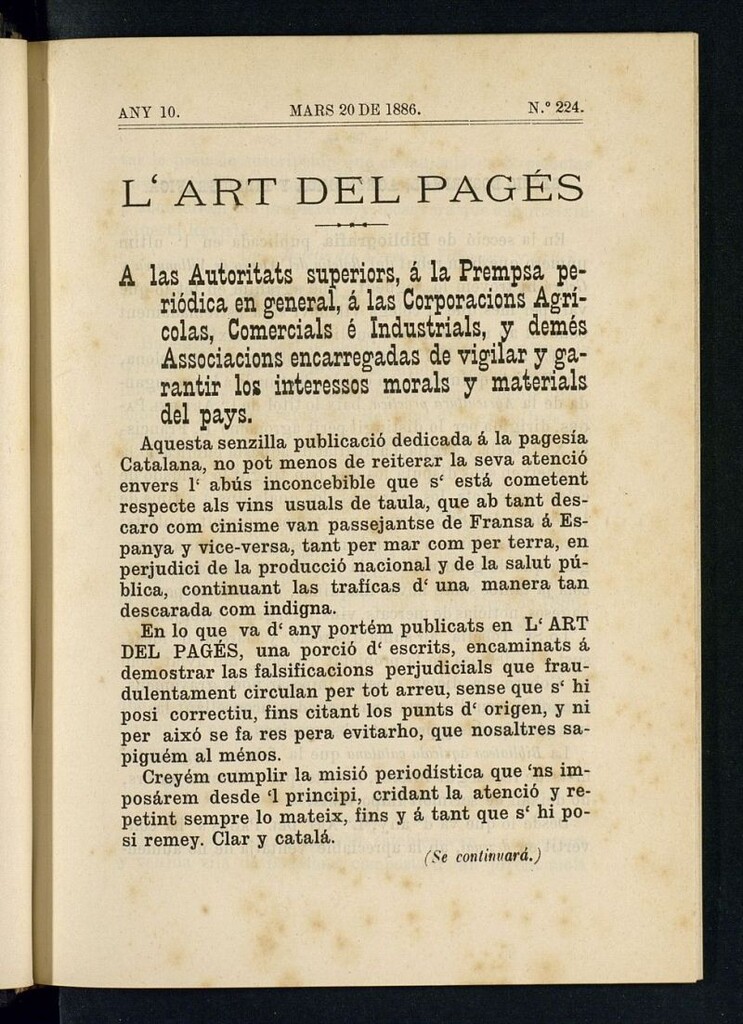 Miniatura de L´Art del Pagés del 20 de marzo de 1886