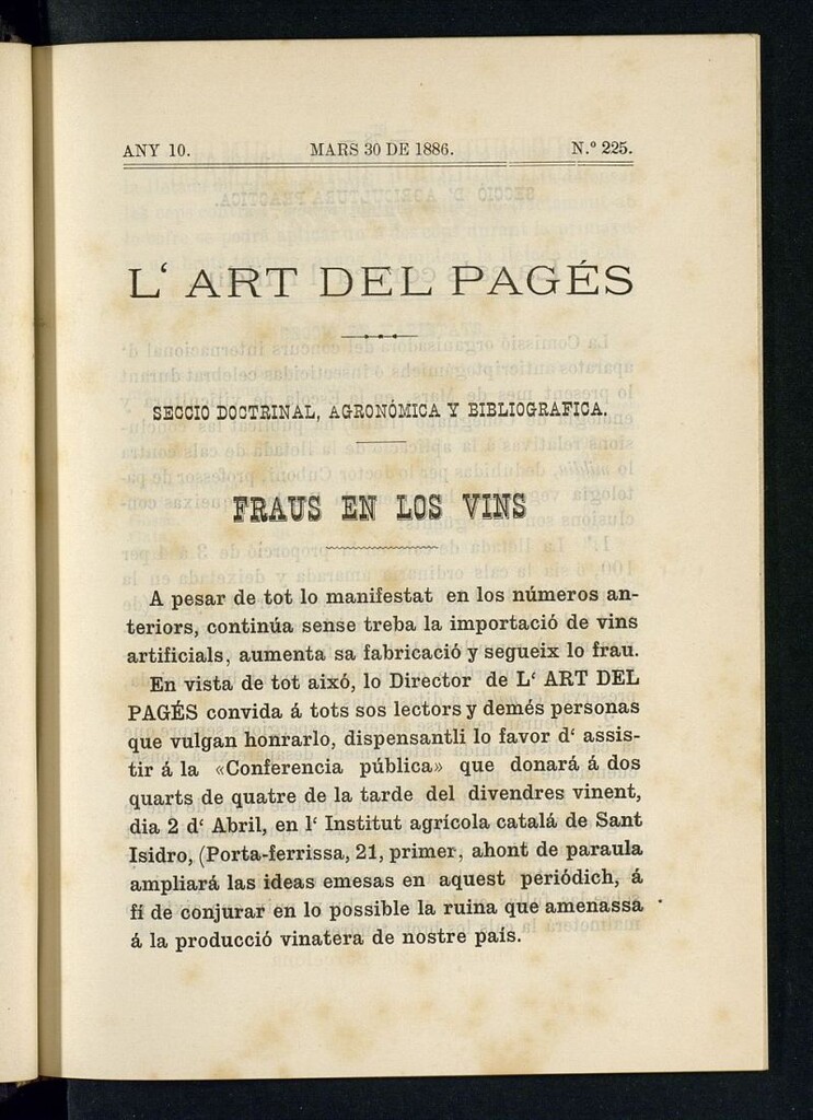 Miniatura de L´Art del Pagés del 30 de marzo de 1886