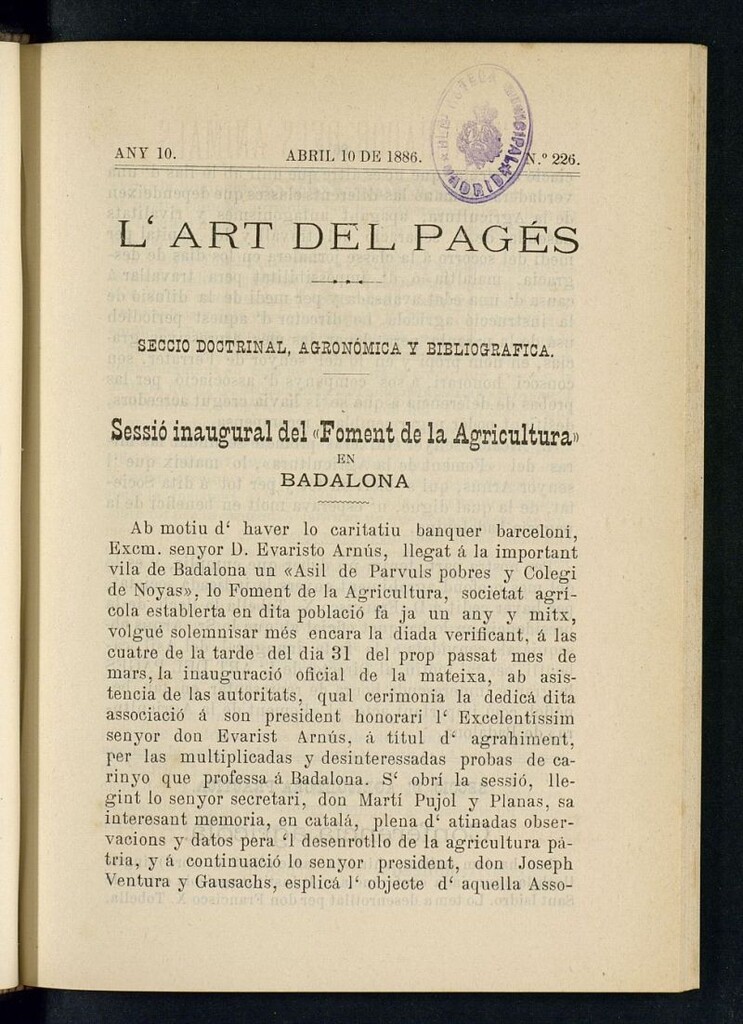 Miniatura de L´Art del Pagés del 10 de abril de 1886