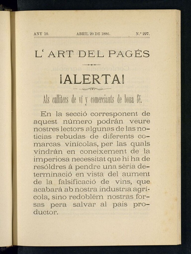 Miniatura de L´Art del Pagés del 20 de abril de 1886