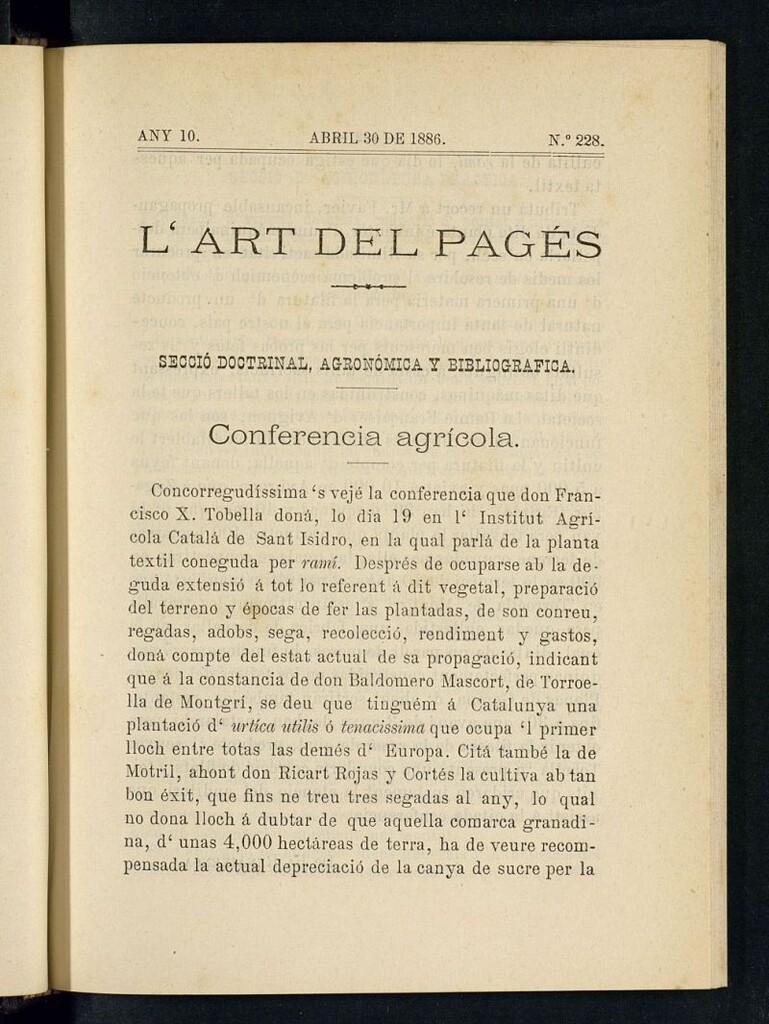 Miniatura de L´Art del Pagés del 30 de abril de 1886