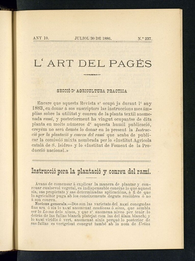 Miniatura de L´Art del Pagés del 30 de julio de 1886