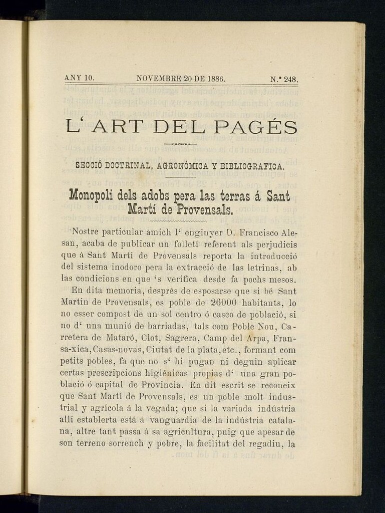 Miniatura de L´Art del Pagés del 20 de noviembre de 1886