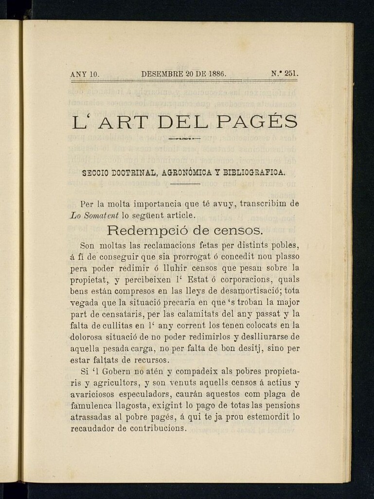 Miniatura de L´Art del Pagés del 20 de diciembre de 1886