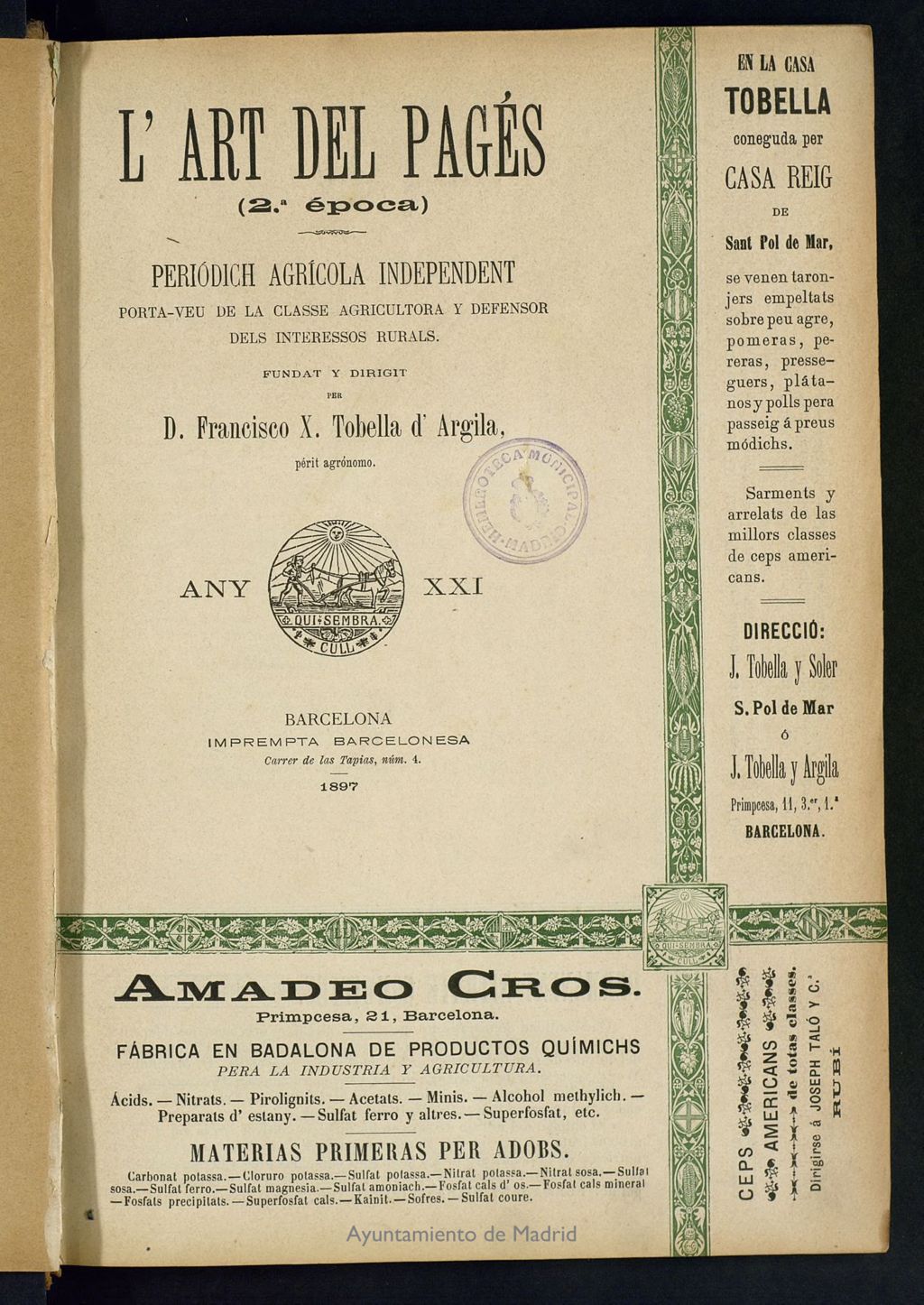 Miniatura de L´Art del Pagés de la 1ª quincena de enero de 1897