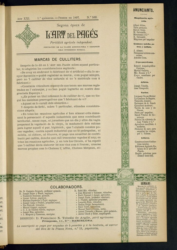 Miniatura de L´Art del Pagés  de la 1ª quincena de febrero de 1897