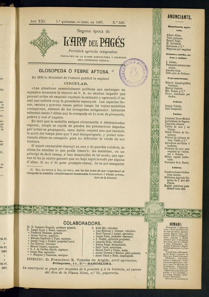 Miniatura de L´Art del Pagés  de la 1ª quincena de abril de 1897