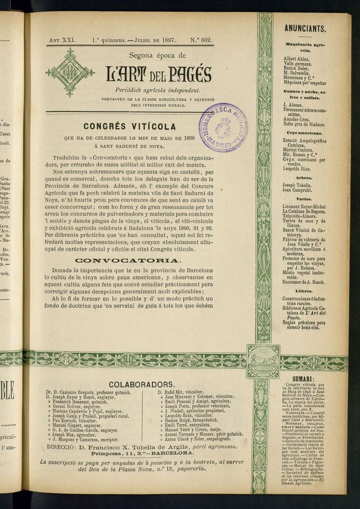 Miniatura de L´Art del Pagés de la 1ª quincena de julio de 1897