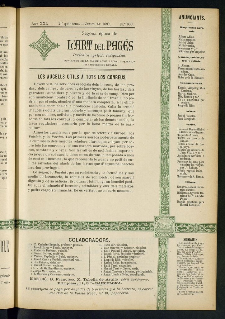 Miniatura de L´Art del Pagés de la 2ª quincena de julio de 1897