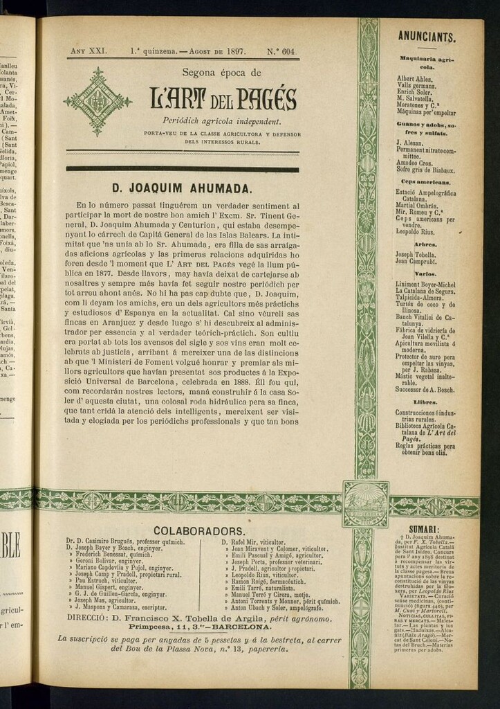 Miniatura de L´Art del Pagés de la 1ª quincena de agosto de 1897