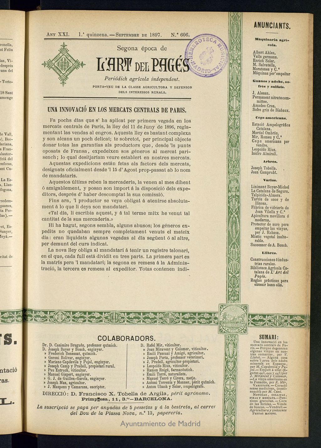 Miniatura de L´Art del Pagés de la 1ª quincena de septiembre de 1897