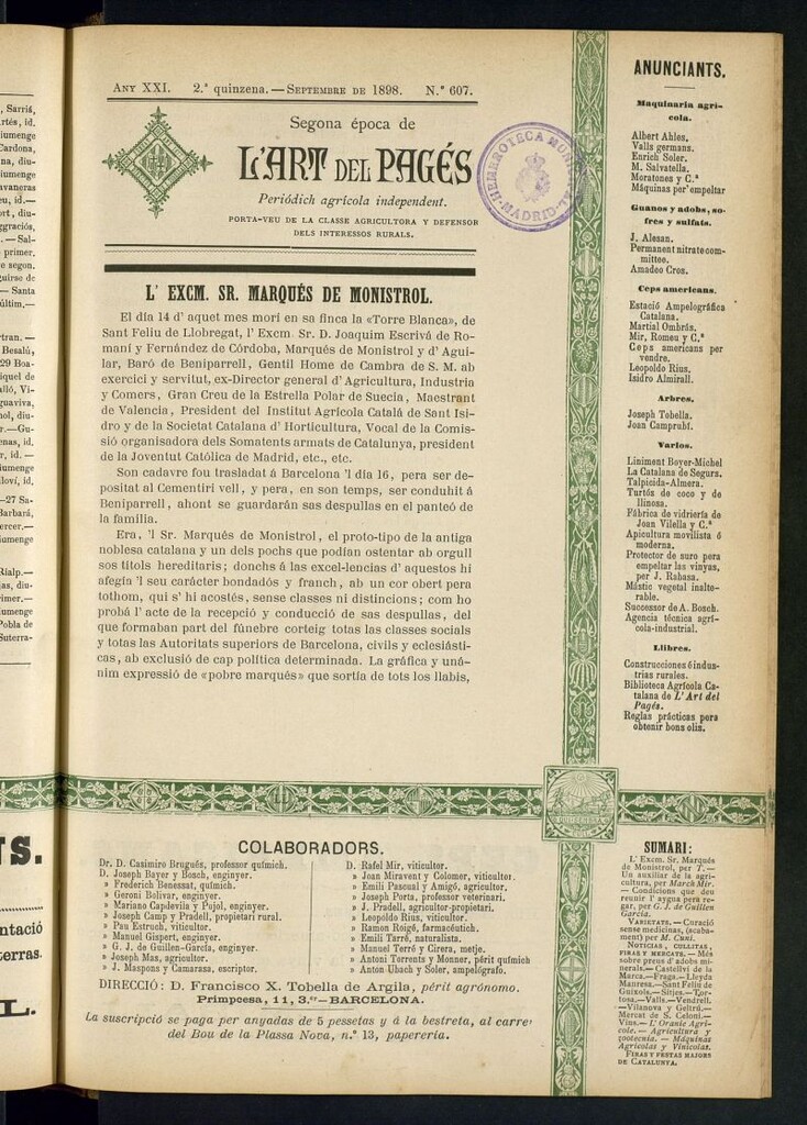 Miniatura de L´Art del Pagés de la 2ª quincena de septiembre de 1897