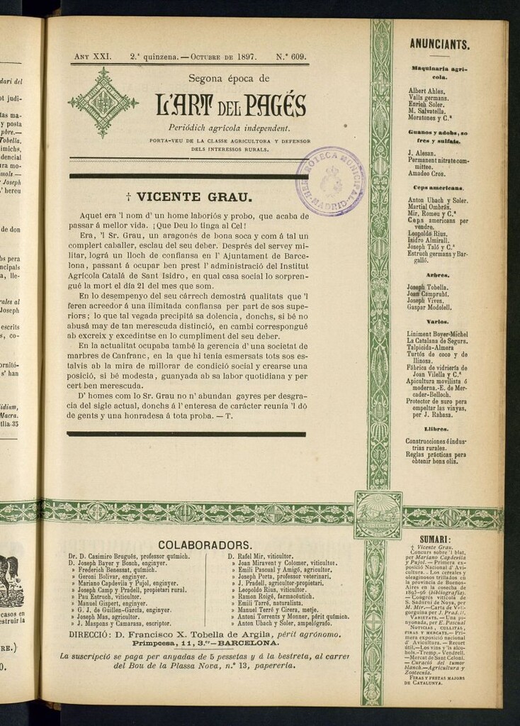 Miniatura de L´Art del Pagés de la 2ª quincena de octubre de 1897