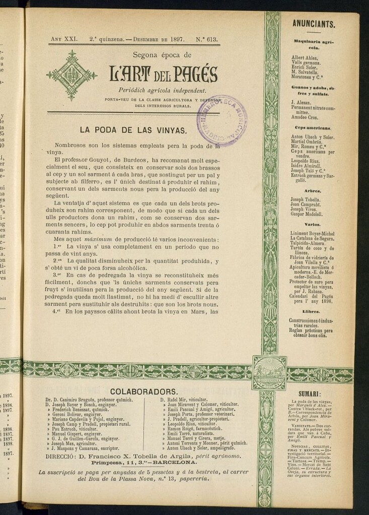 Miniatura de L´Art del Pagés de la 2ª quincena de diciembre de 1897