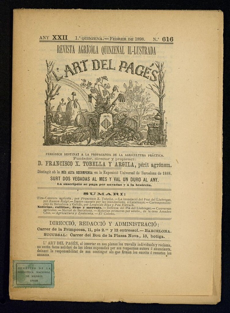 Miniatura de L´Art del Pagés de la 1ª quincena de febrero de 1898