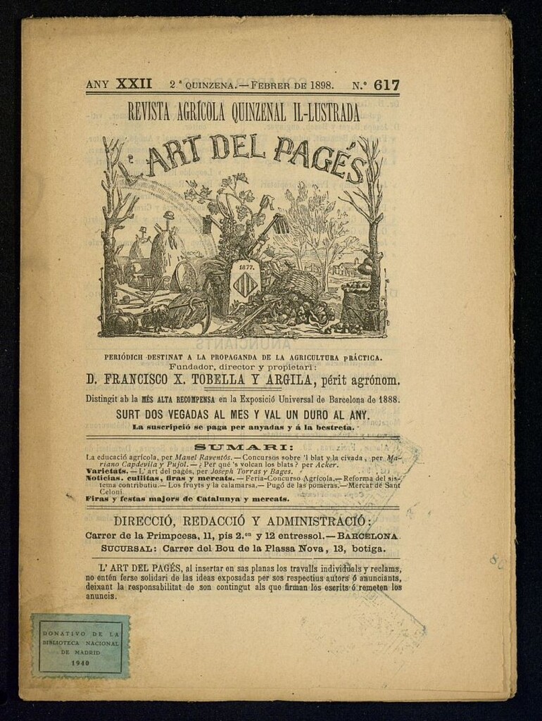 Miniatura de L´Art del Pagés de la 2ª quincena de febrero de 1898