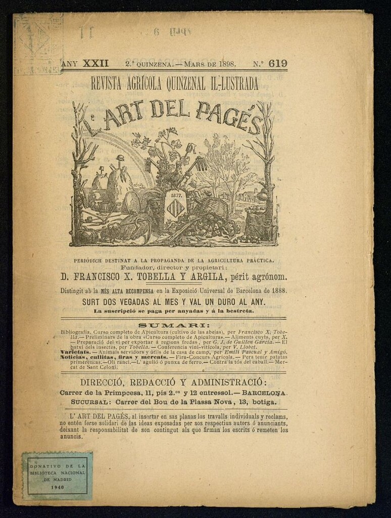 Miniatura de L´Art del Pagés de la 2ª quincena de marzo de 1898