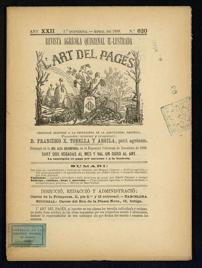 Miniatura de L´Art del Pagés de la 1ª quincena de abril de 1898