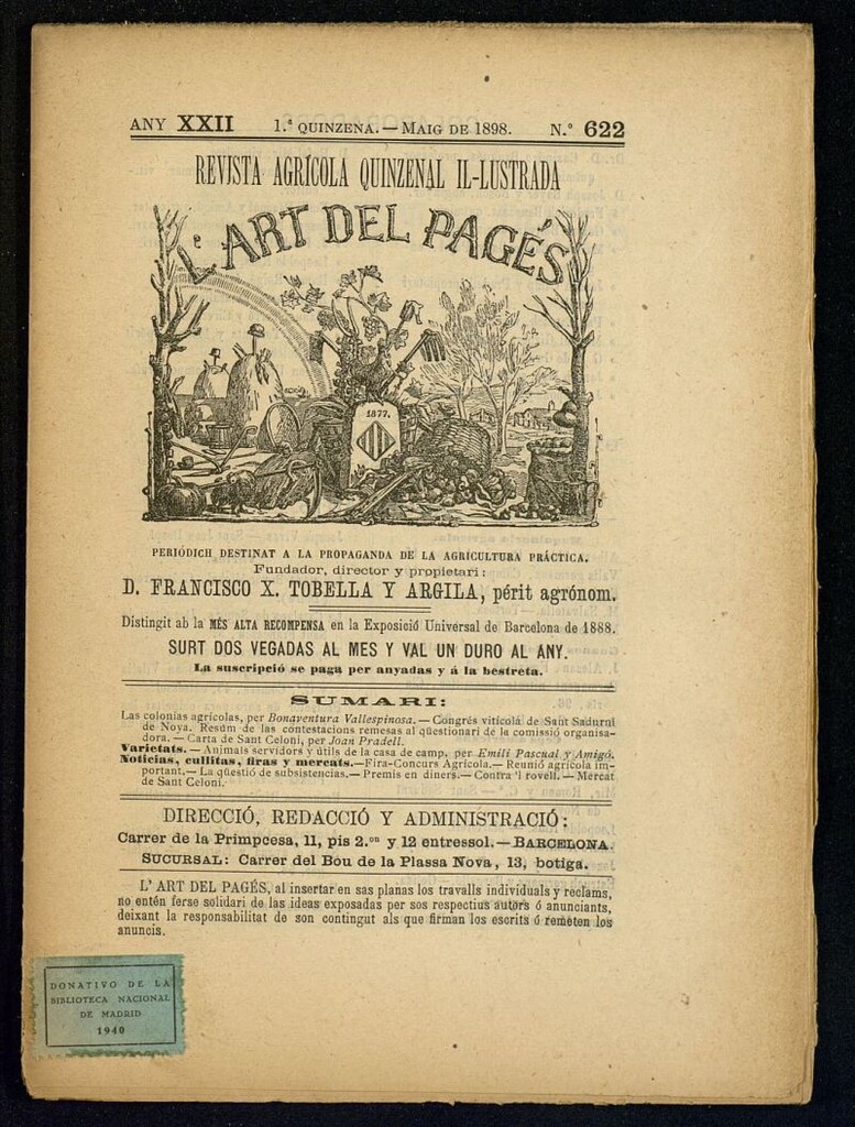 Miniatura de L´Art del Pagés de la 1ª quincena de mayo de 1898