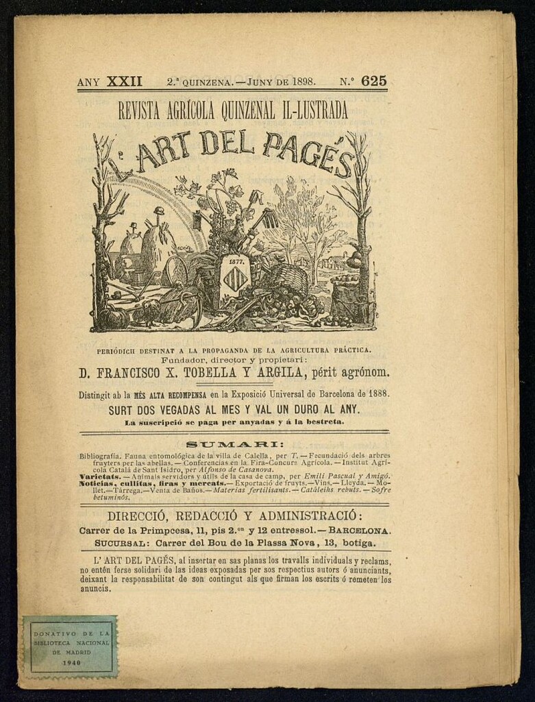 Miniatura de L´Art del Pagés de la 2ª quincena de junio de 1898