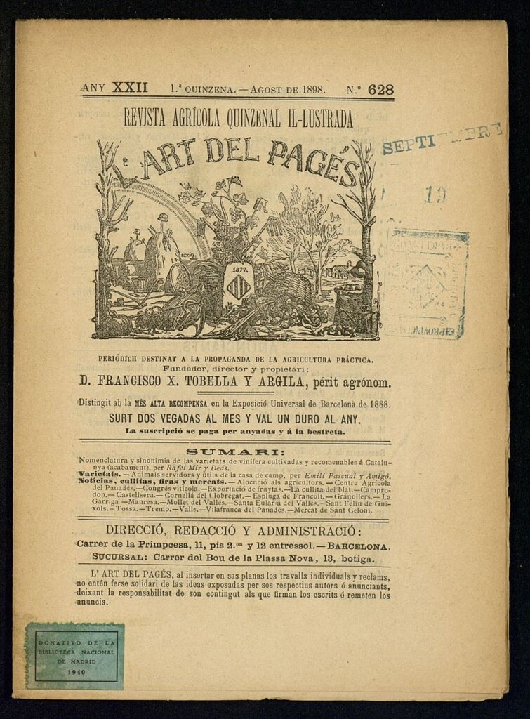 Miniatura de L´Art del Pagés de la 1ª quincena de agosto de 1898