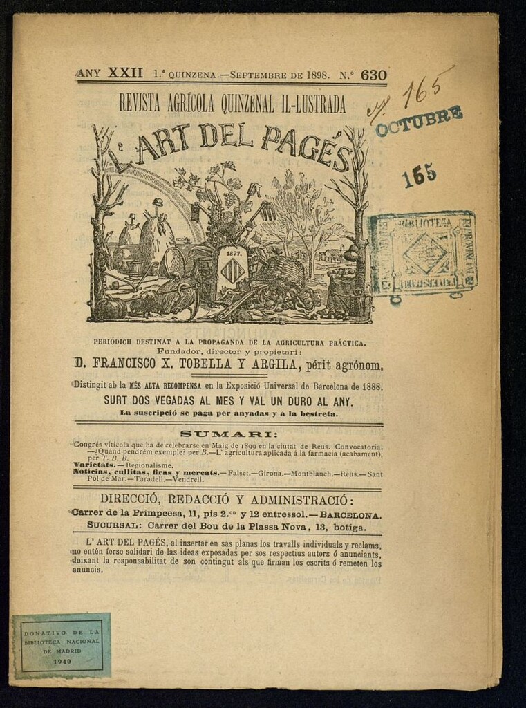 Miniatura de L´Art del Pagés de la 1ª quincena de septiembre de 1898