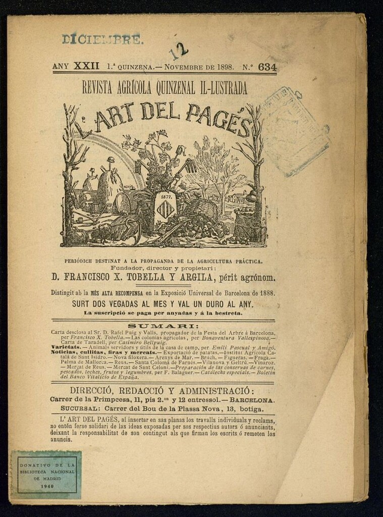 Miniatura de L´Art del Pagés de la 1ª quincena de noviembre de 1898