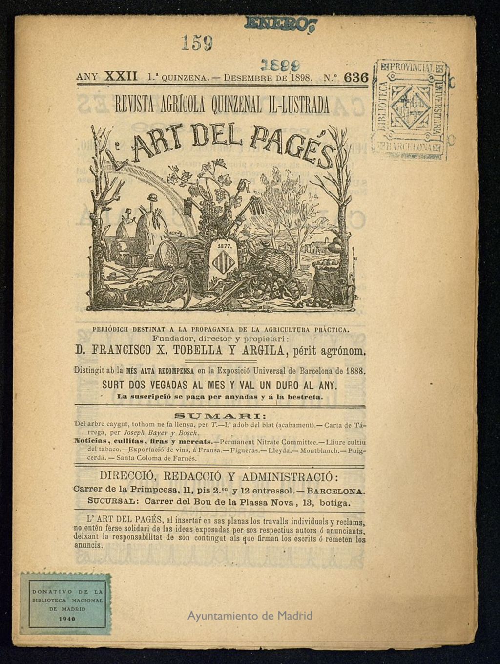 Miniatura de L´Art del Pagés de la 1ª quincena de diciembre de 1898