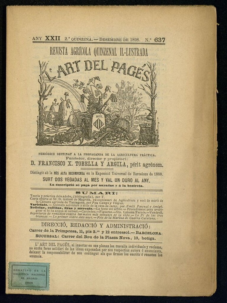 Miniatura de L´Art del Pagés de la 2ª quincena de diciembre de 1898