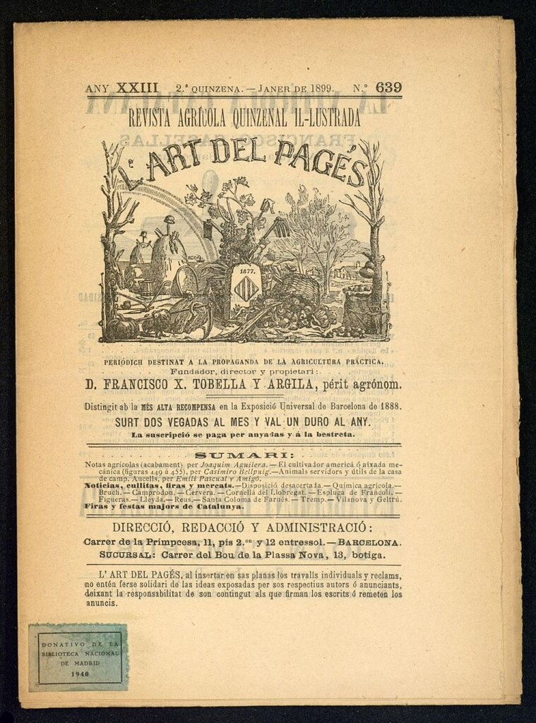 Miniatura de L´Art del Pagés de la 2ª quincena de enero de 1899